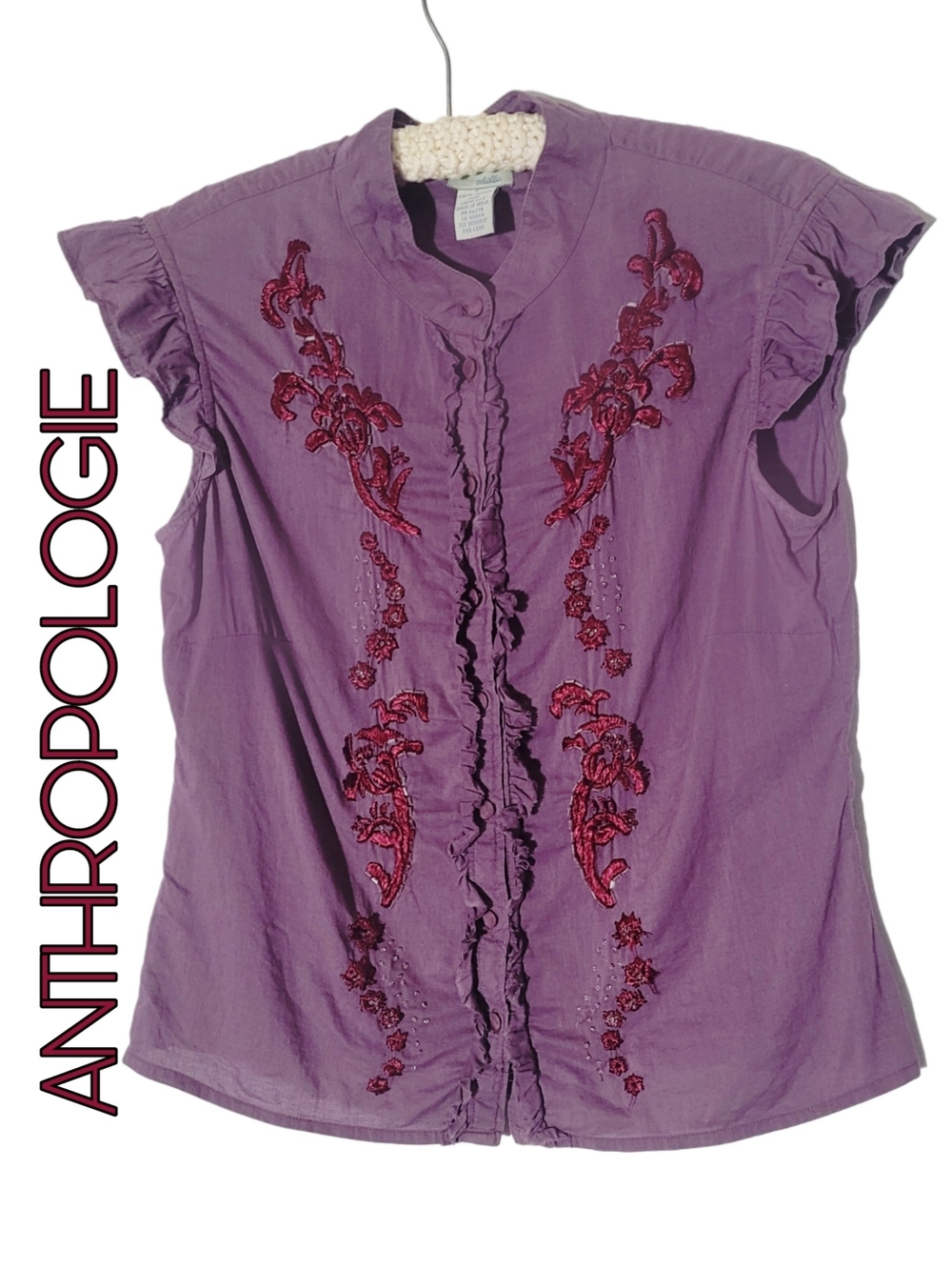 Veronica Mars  Anthropologie Odille SILK Purple  Ruffled Embroidered & Beaded